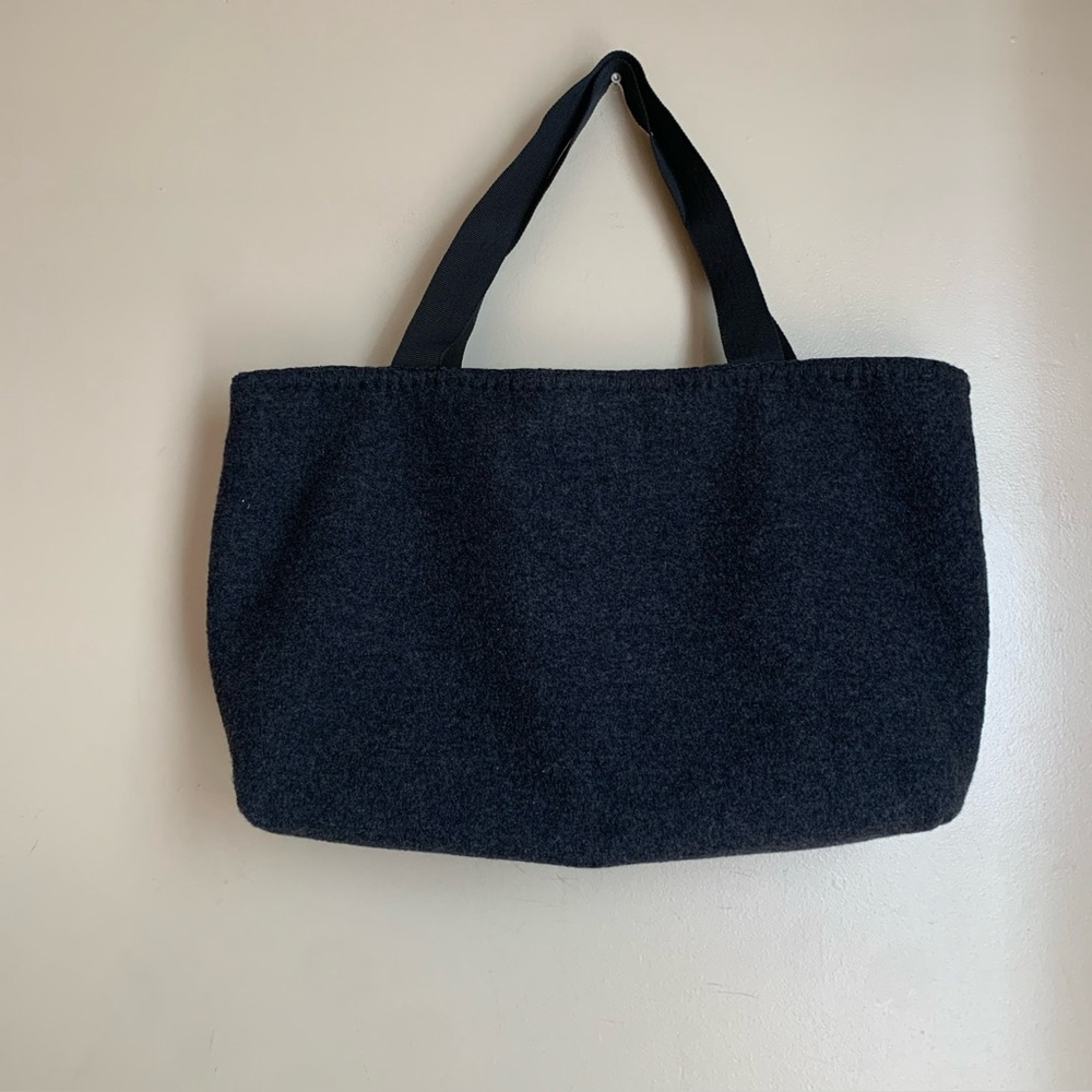 Eddie Bauer Charcoal Wool Blend Tote Bag Black Canvas  Straps Travel Shopping